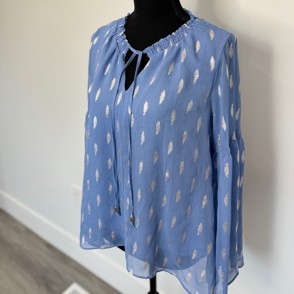 Jennifer Lopez Blue and Silver Sheer Overlay Blouse (Small) - Picture 6 of 9